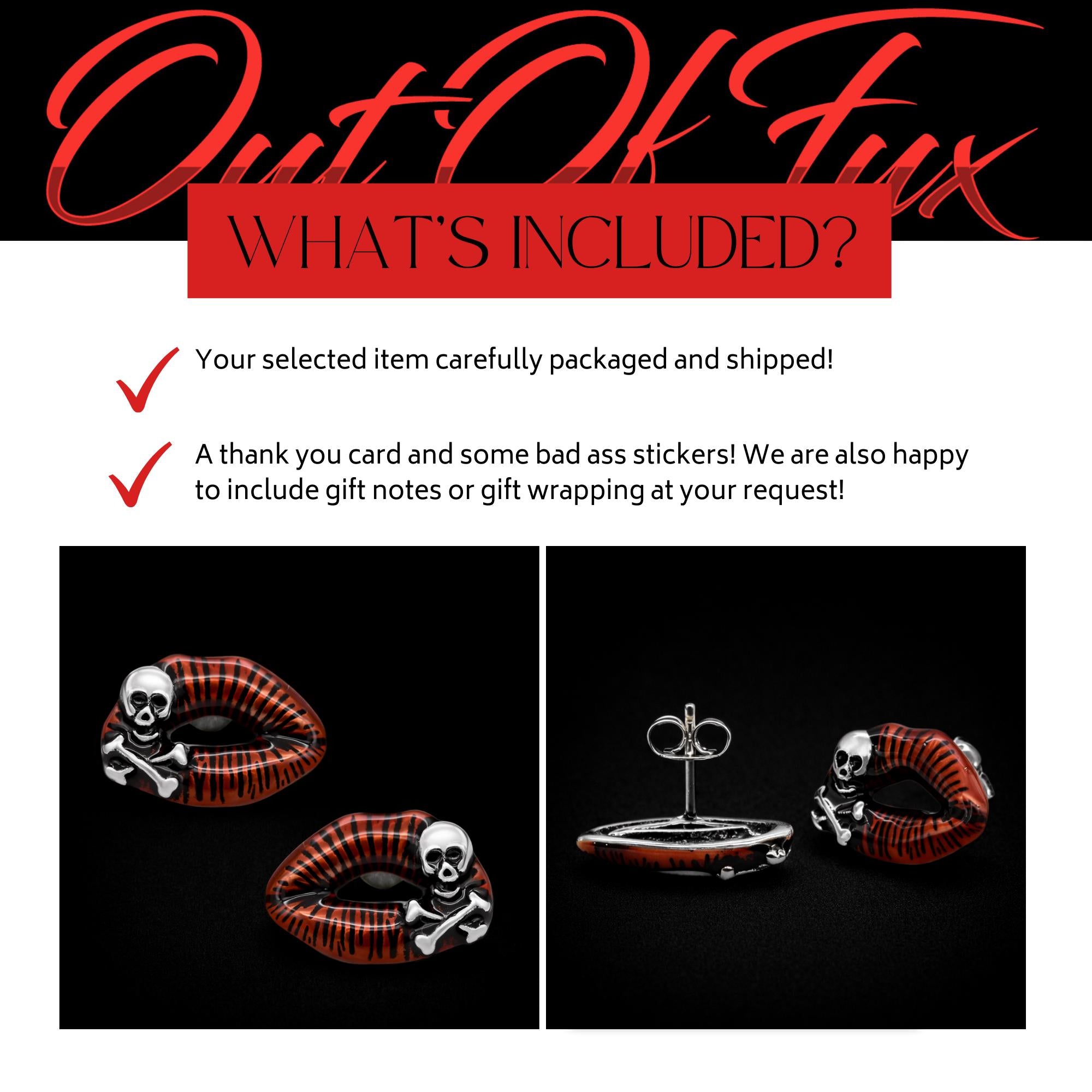 Red Skull Lip Stud Earrings: Stainless Steel Gothic Jewelry for Women