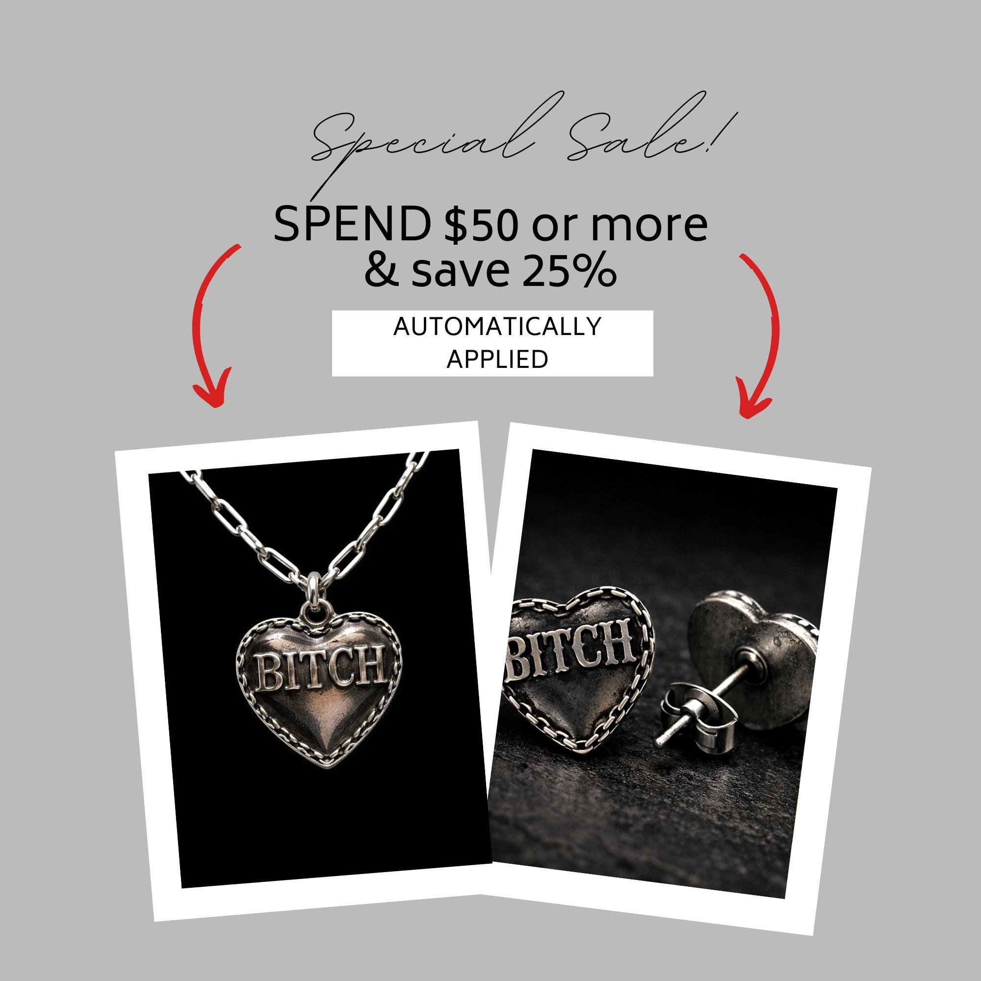 Bitch Heart Jewelry Set, Stainless Steel Necklace and Earrings, Rebel Cowgirl Jewelry, Edgy Statement Set, Funny Swear Word Gift
