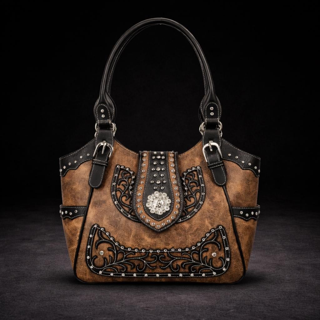 Brown & Black Western Handbag: Handmade Everyday Cowgirl Purse with Buckle and Dual Straps