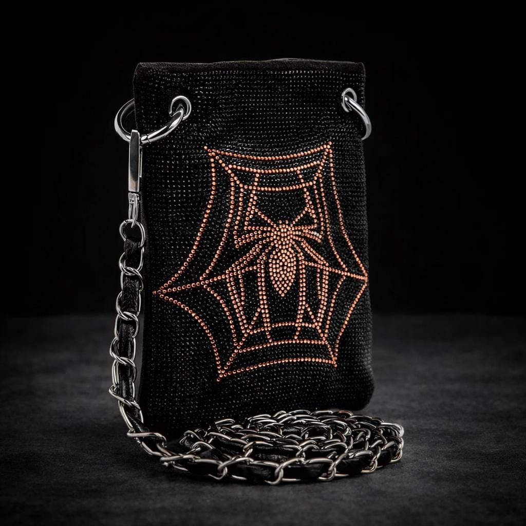 Rose Gold Spider Crossbody: Rhinestone Glam Goth Statement Bag
