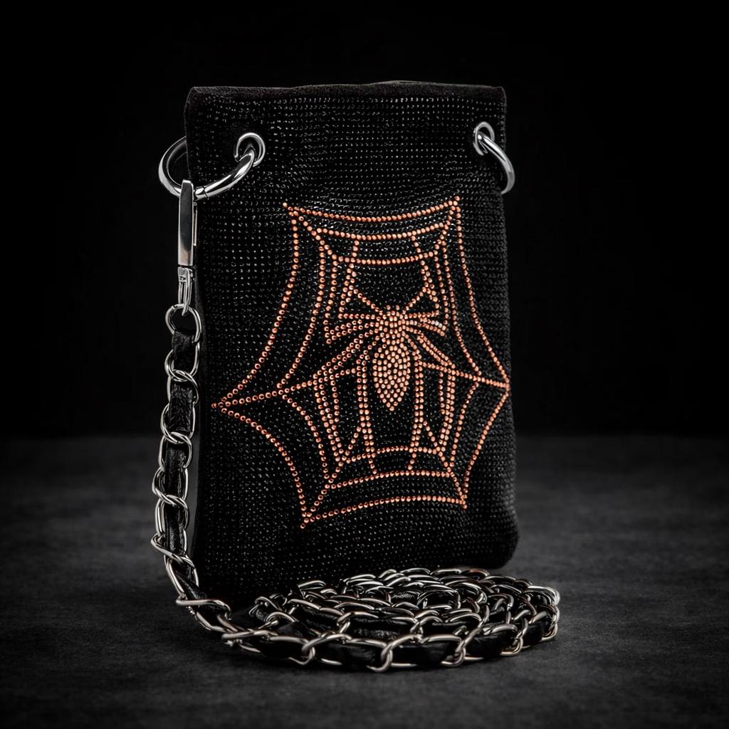 Rose Gold Spider Crossbody: Rhinestone Glam Goth Statement Bag
