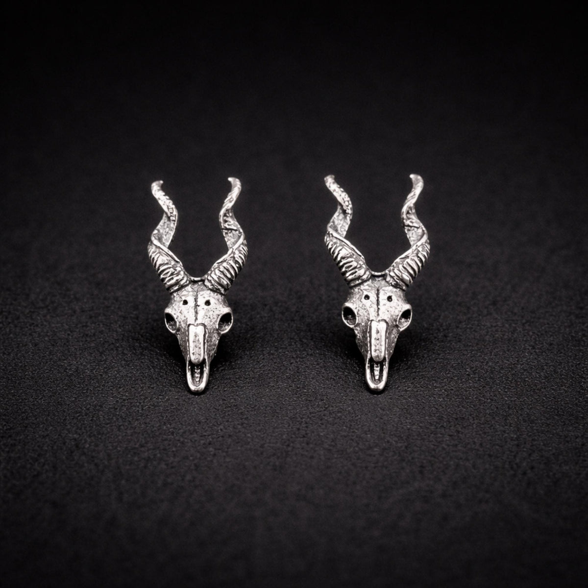 Sterling Silver Goat Skull Stud Earrings, Gothic Biker Punk Jewelry