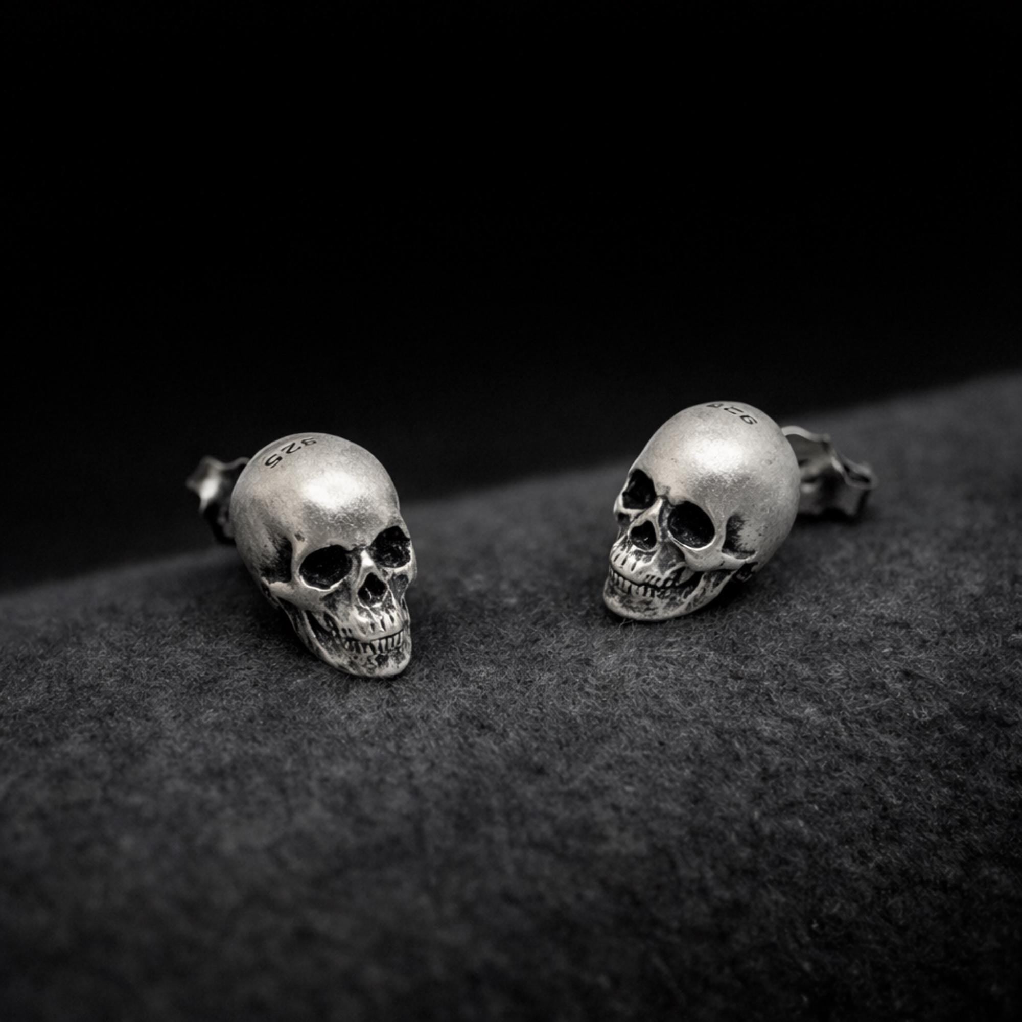 Sterling Silver Skull Stud Earrings: Gothic Biker Punk Jewelry