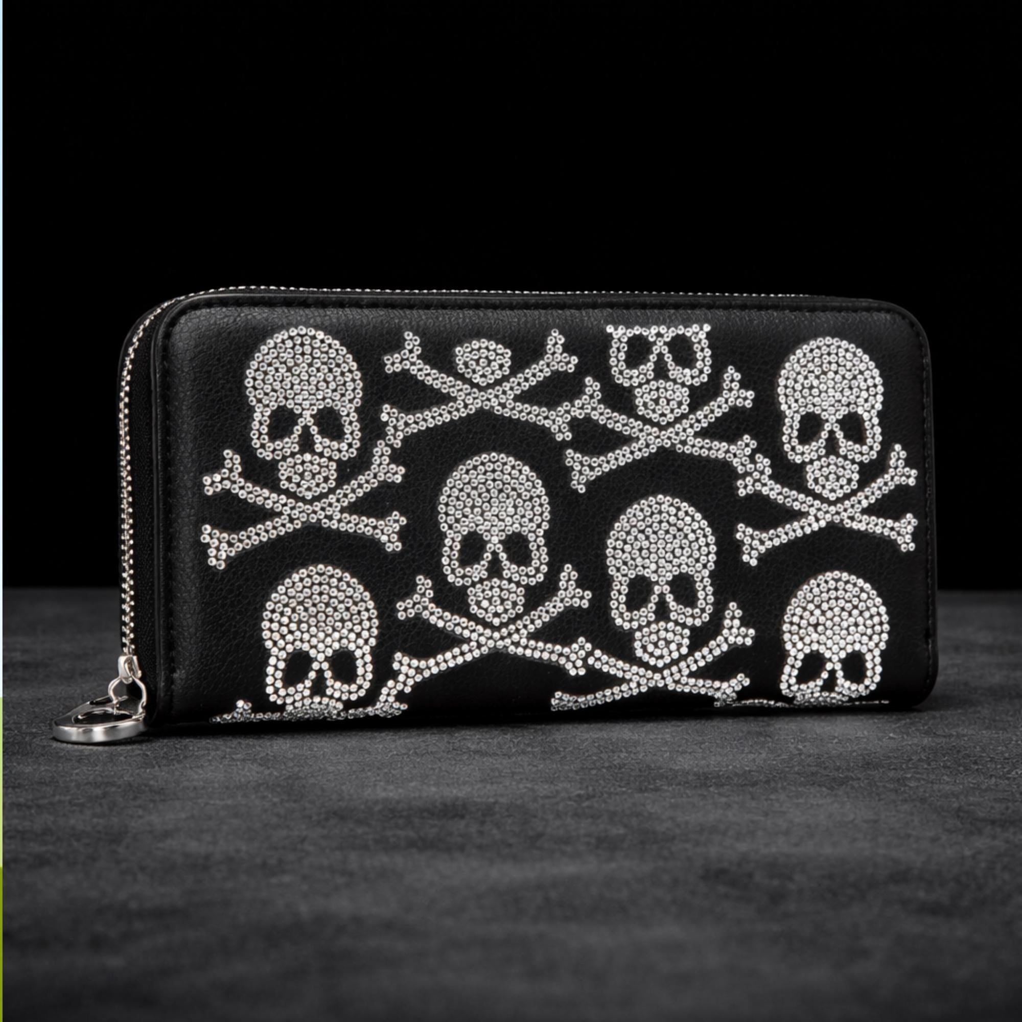 Gothic Skull Wallet: Black Faux Leather Biker Punk Style