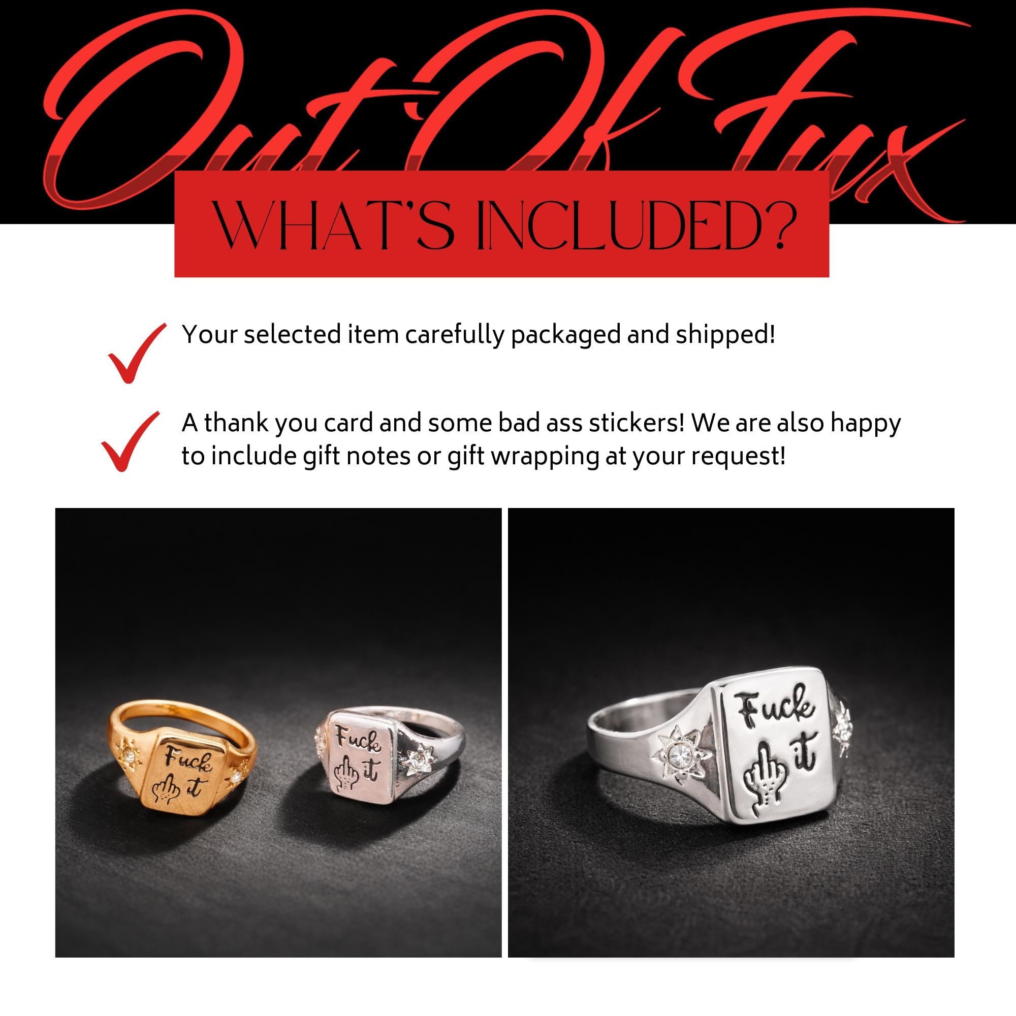 Square 'Fuck It' Ring: Bold Alloy Statement Jewelry