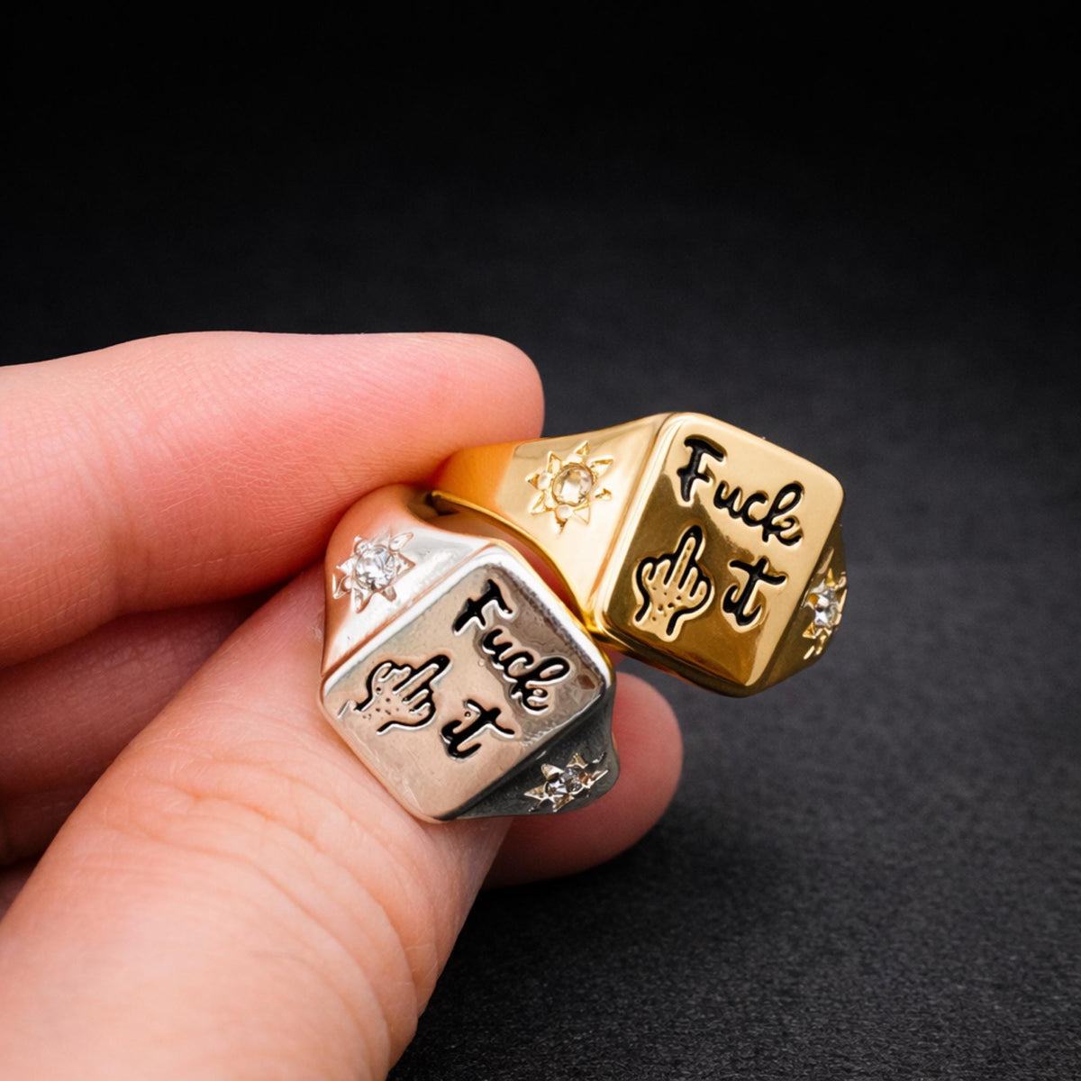 Square 'Fuck It' Ring: Bold Alloy Statement Jewelry