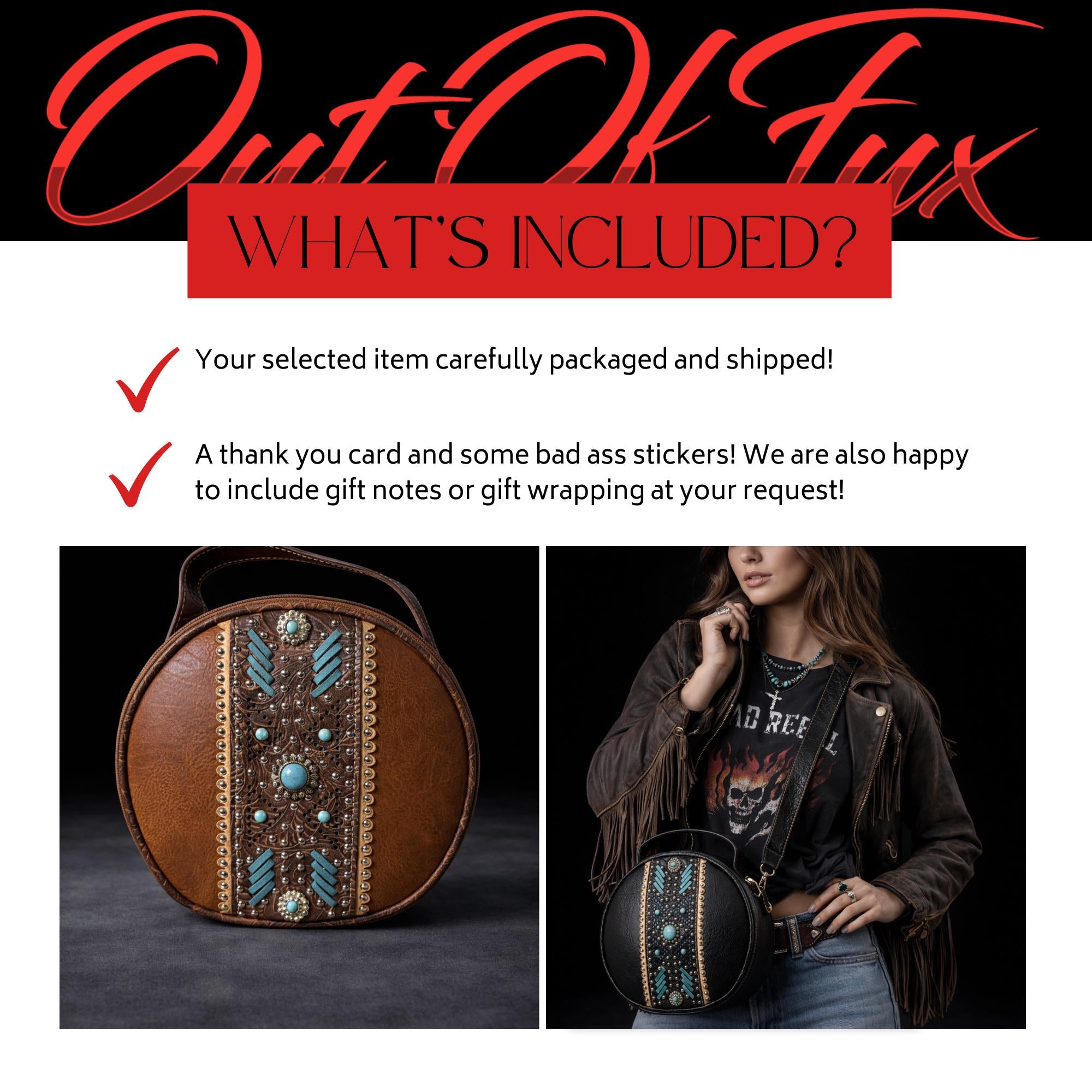 Western Canteen Crossbody Bag with Turquoise Studs, Round Tooled Faux Leather Cowgirl Purse