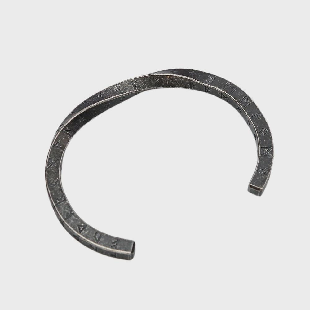 Antique Silver Viking Rune Cuff Bracelet, Stainless Steel Norse Jewelry for Men