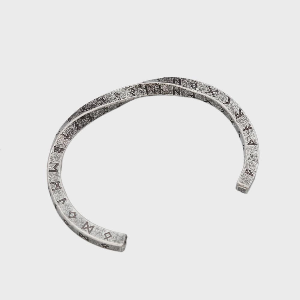 Antique Silver Viking Rune Cuff Bracelet, Stainless Steel Norse Jewelry for Men