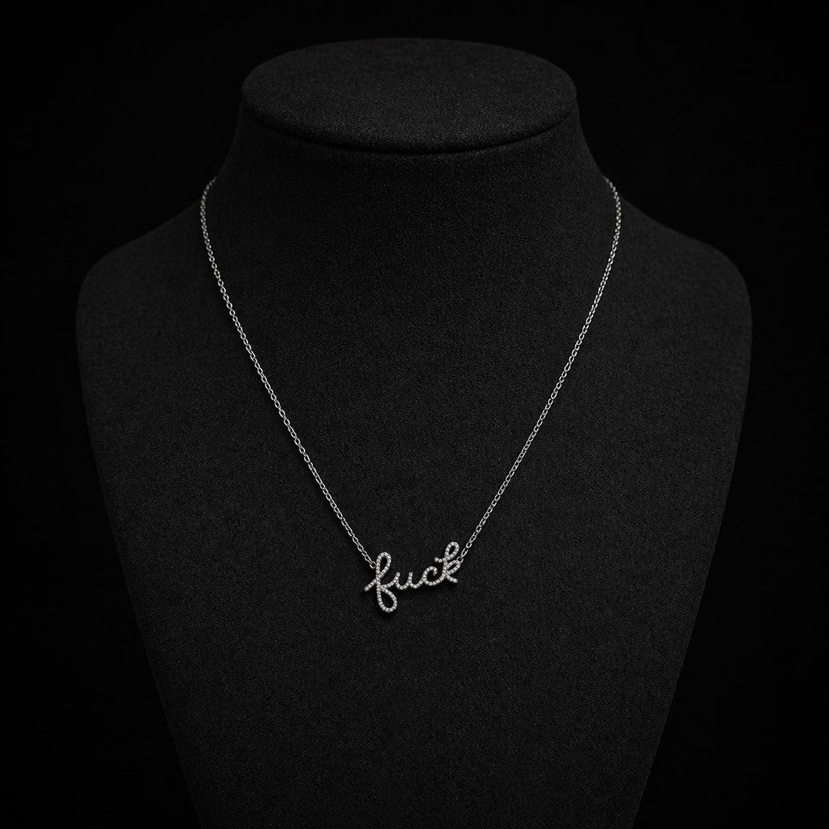Silver Pavé Fuck Script Necklace: Bold Edgy Statement Jewelry for Women