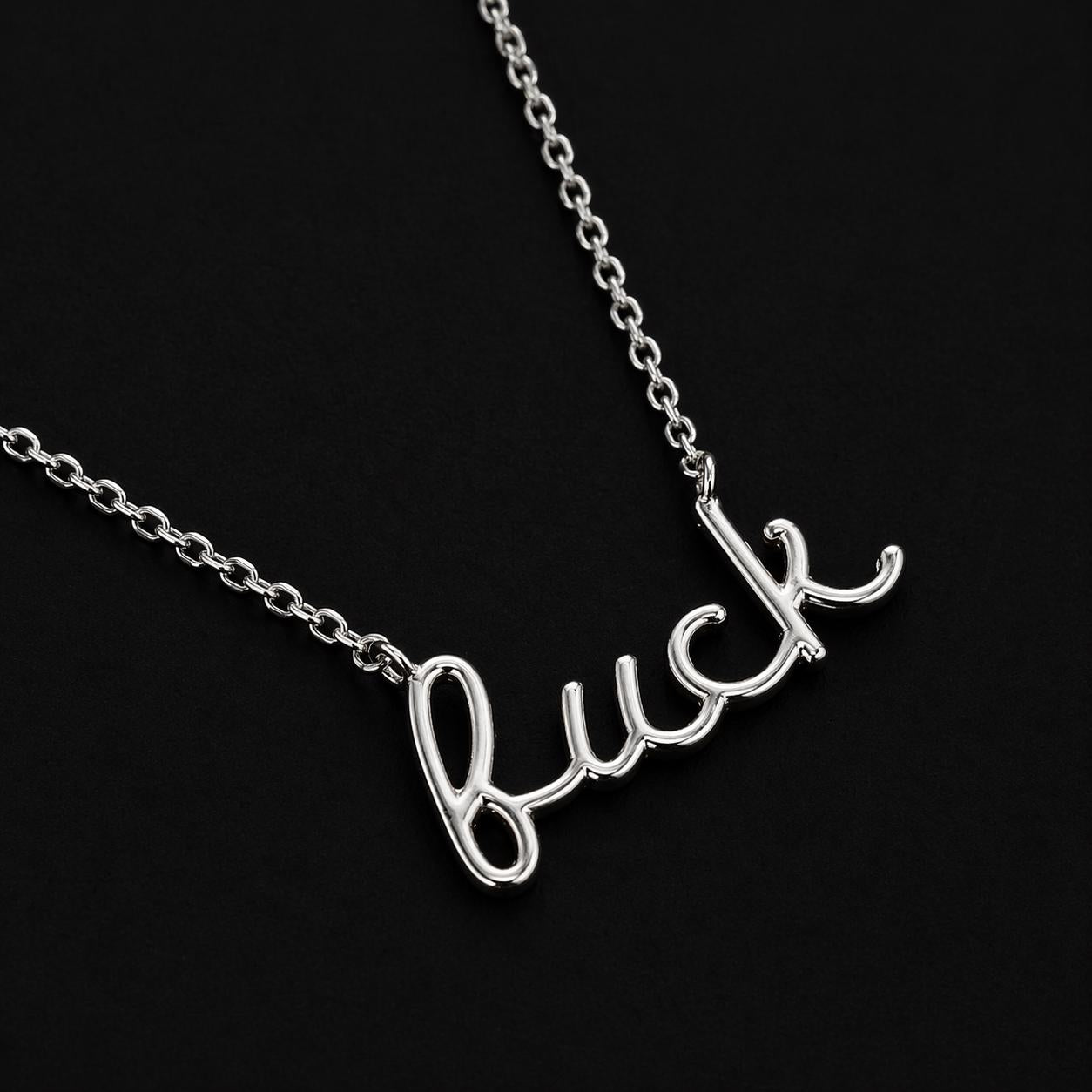 Custom Pave Fuck Necklace, 18K Gold Plated and Silver Pendant Chain, Bold Statement Jewelry
