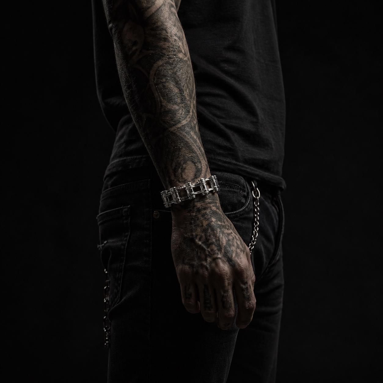 Heavy Stainless Steel Biker Bracelet for Men: Chunky Polished Chain Design