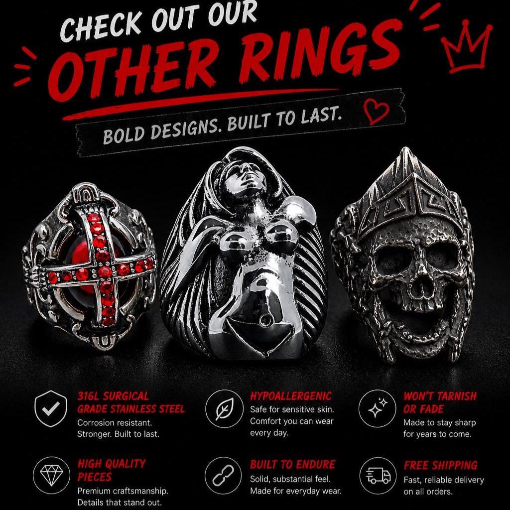 Heavy Stainless Steel Biker Ring: Skull Bandana Statement Jewelry for Men Sizes 9-13