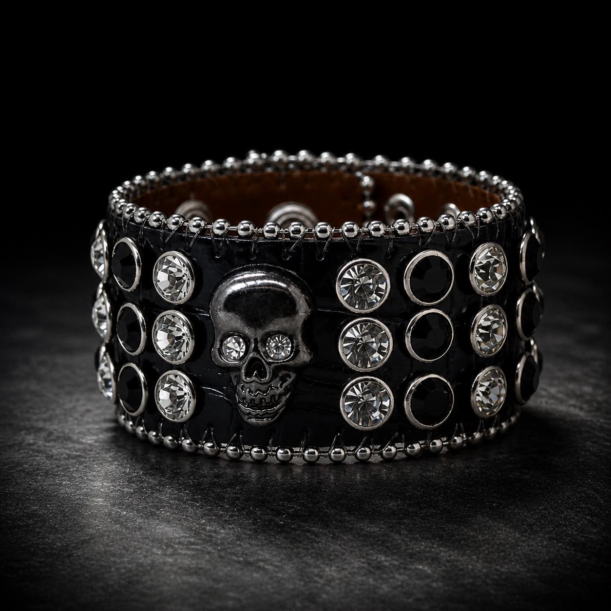 Skull Rhinestone Skull Cuff Bracelet: Faux Leather Punk Jewelry for Women