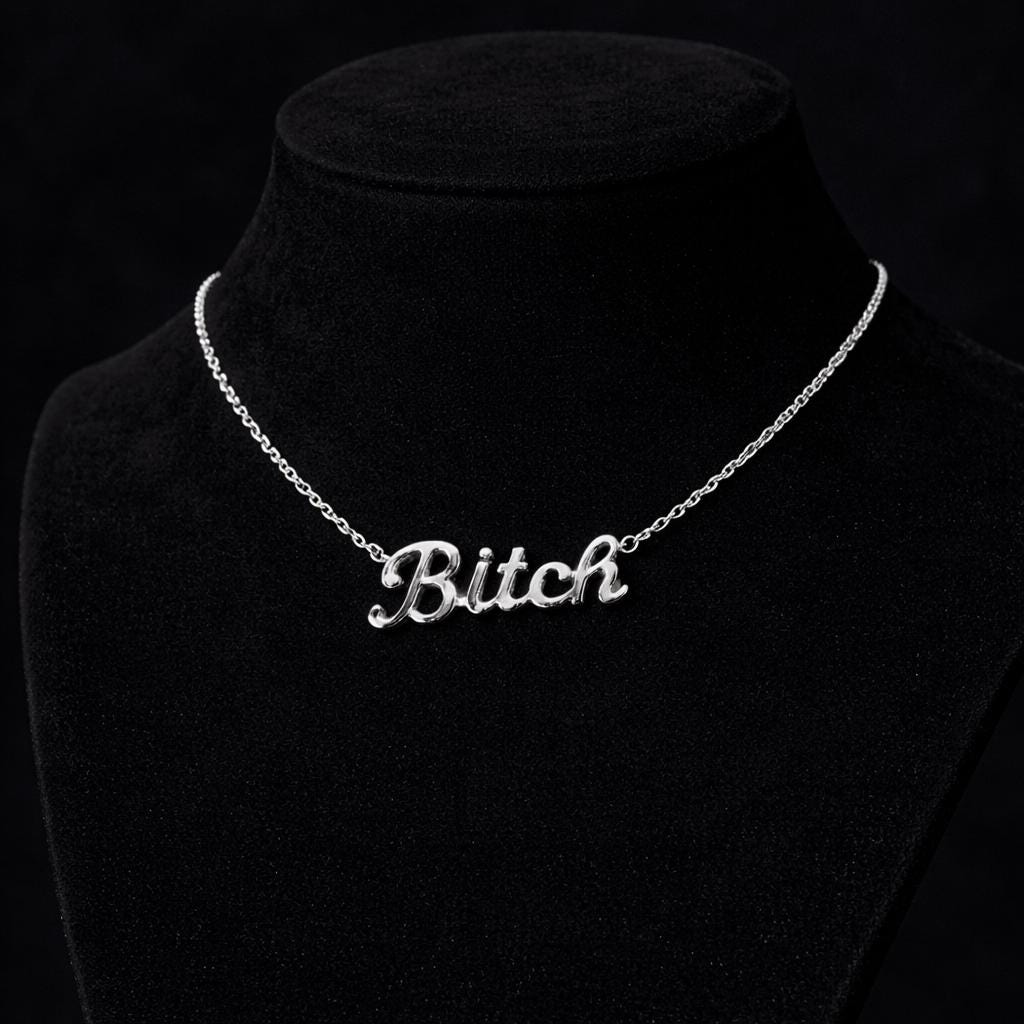 Gold Bitch Necklace, Stainless Steel Curse Word Pendant, Bold Edgy Statement Jewelry