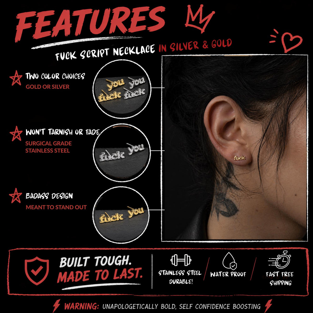 Fuck You Stud Earrings | Gold & Silver | Bold Statement Jewelry | Funny Gift for Her