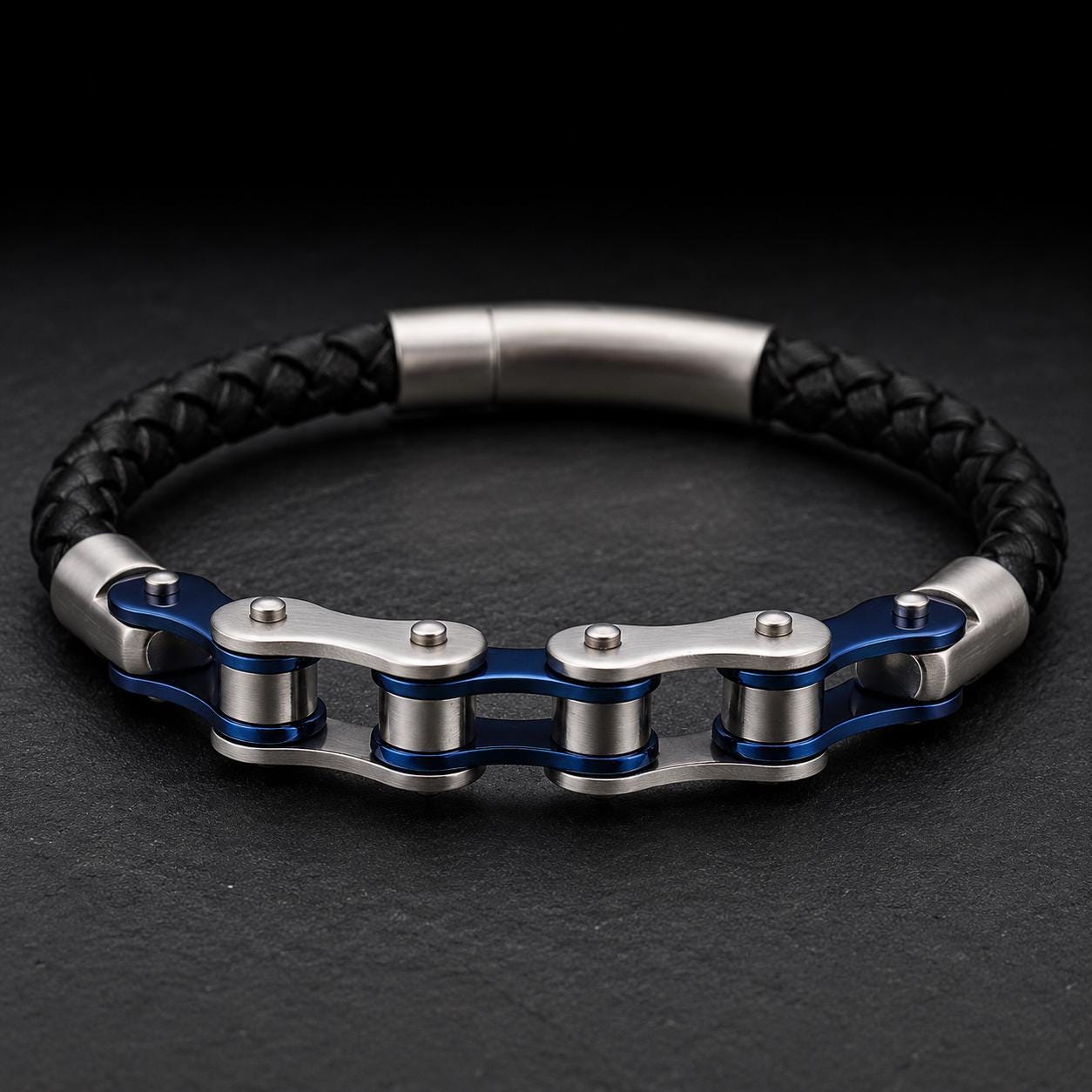 Handmade Leather Chain Link Motorcycle Bracelet for Men in Variety of Colors