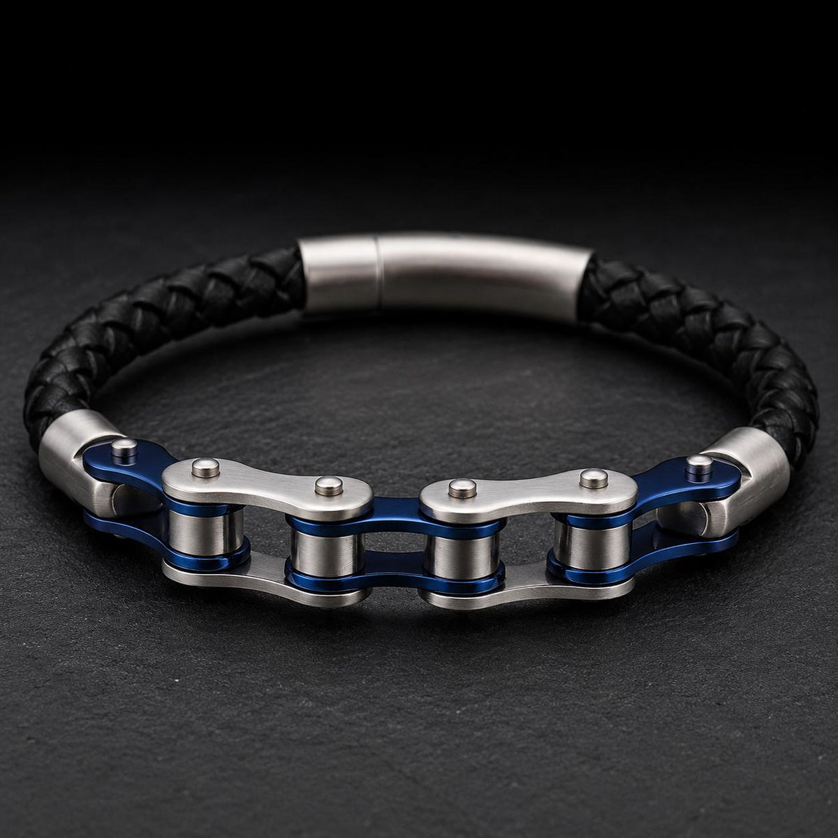 Handmade Leather Chain Link Motorcycle Bracelet for Men in Variety of Colors
