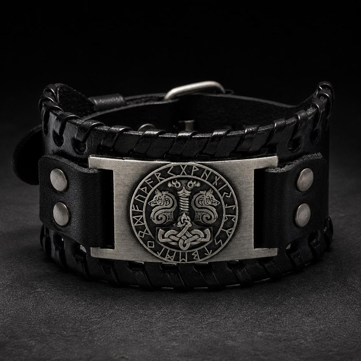 Men’s Viking Leather Cuff Bracelet with Norse Compass, Medieval Warrior Wristband