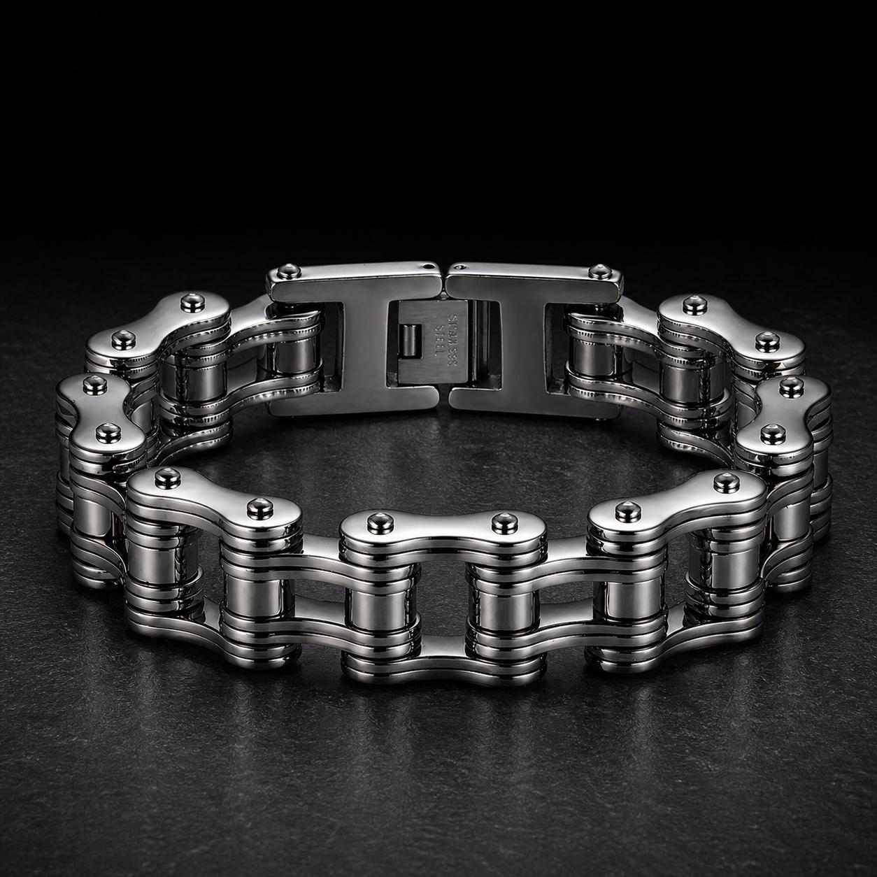 Heavy Stainless Steel Biker Bracelet for Men: Chunky Polished Chain Design