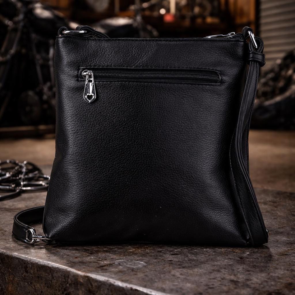 Rhinestone Skull Purse Set: Black Faux Leather Bag and Wallet Combo