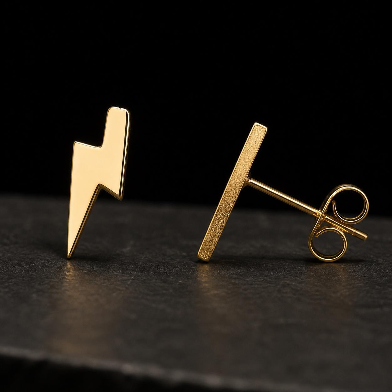 Gold or Silver Lightning Bolt Stud Earrings: Hypoallergenic Everyday Jewelry for Biker Women