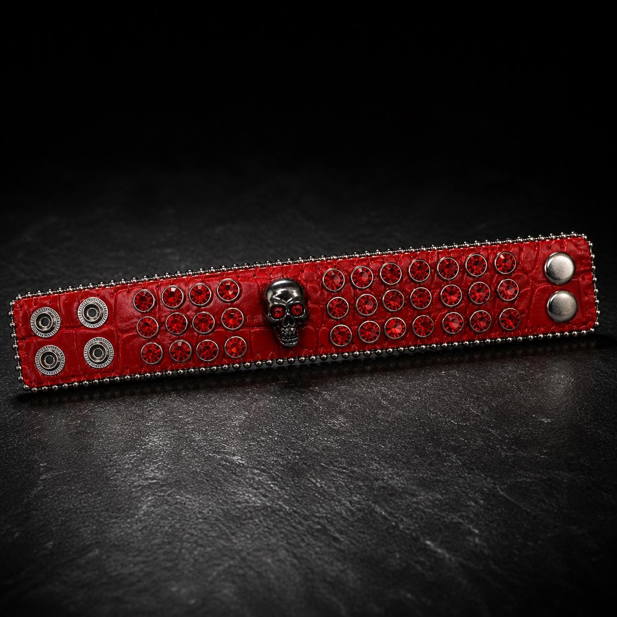 Skull Rhinestone Skull Cuff Bracelet: Faux Leather Punk Jewelry for Women