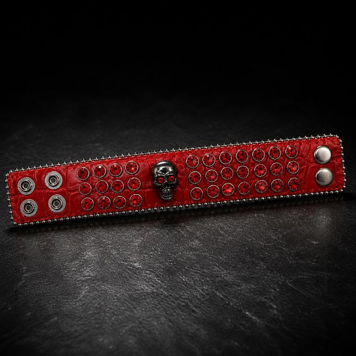 Skull Rhinestone Skull Cuff Bracelet: Faux Leather Punk Jewelry for Women