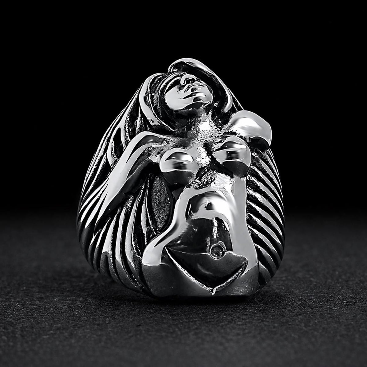 Heavy Stainless Steel Biker Ring: Skull Bandana Statement Jewelry for Men Sizes 9-13