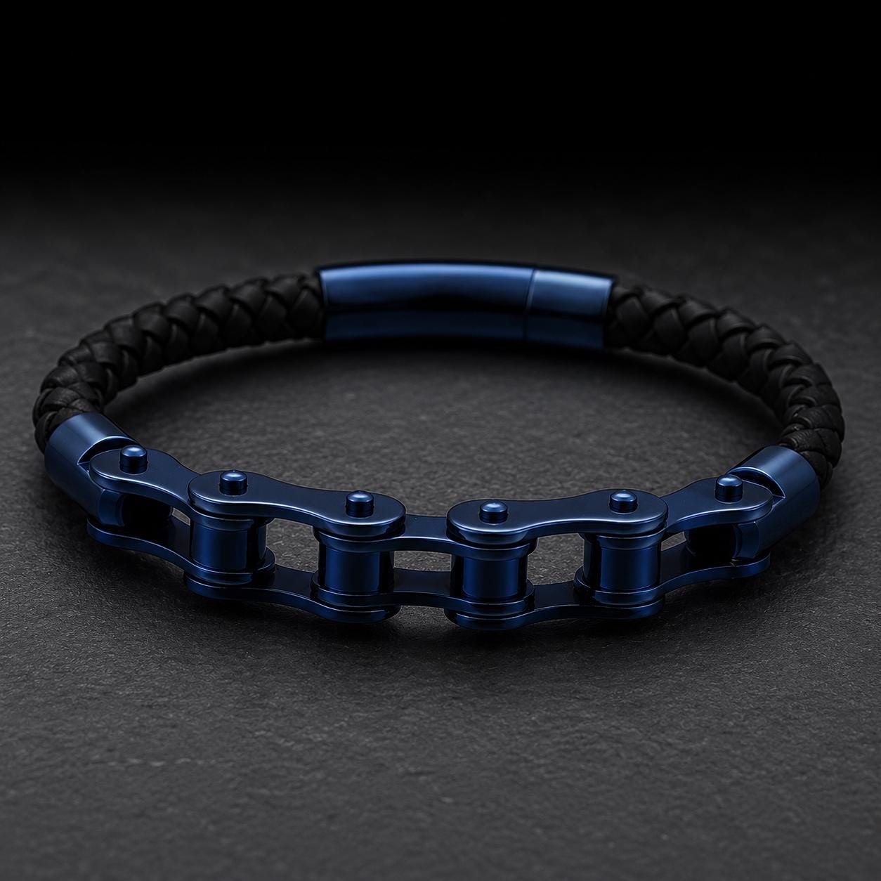 Handmade Leather Chain Link Motorcycle Bracelet for Men in Variety of Colors
