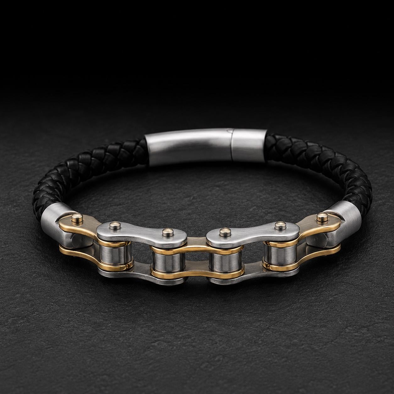 Handmade Leather Chain Link Motorcycle Bracelet for Men in Variety of Colors