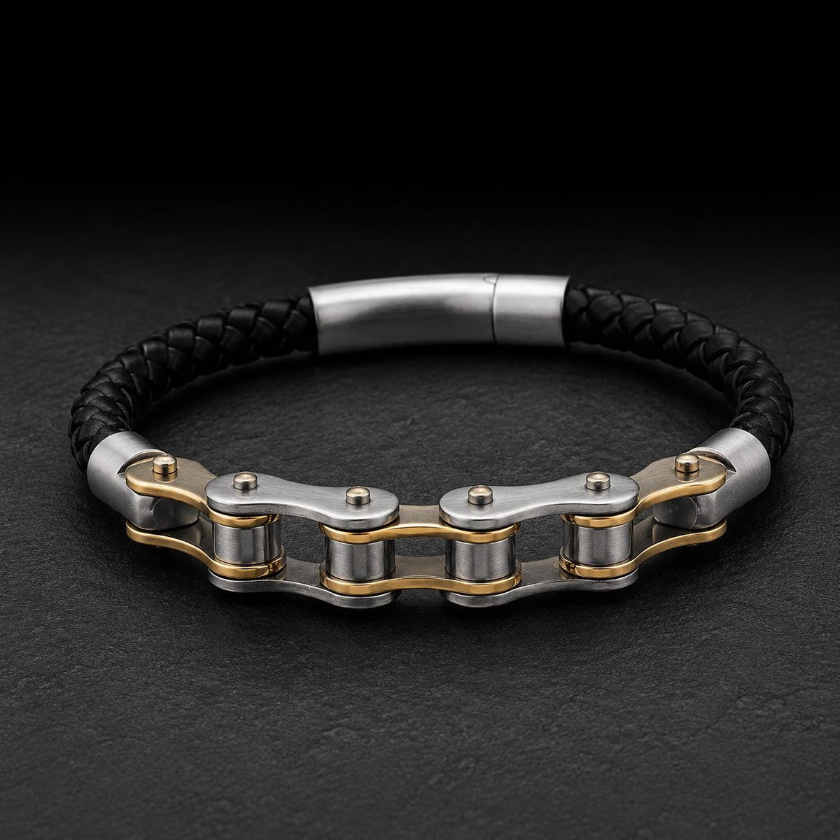 Handmade Leather Chain Link Motorcycle Bracelet for Men in Variety of Colors