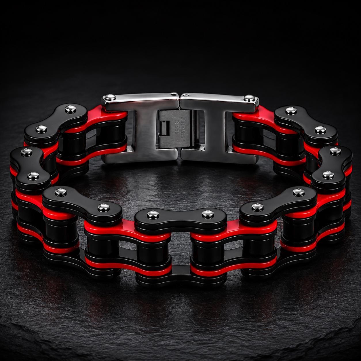 Motorcycle Chain Bracelet for Men, 316L Stainless Steel Biker Jewelry, Red Link Chain Bracelet, Rider Gift, Hypoallergenic