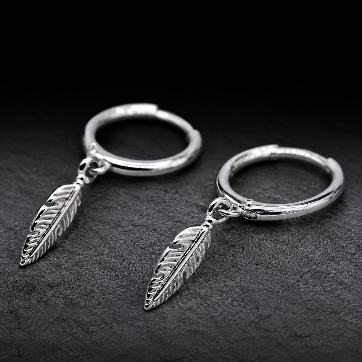Western Feather Huggie Earrings, Stainless Steel Hoop Earrings, Lightweight Boho Jewelry, Country Style Gift for Her