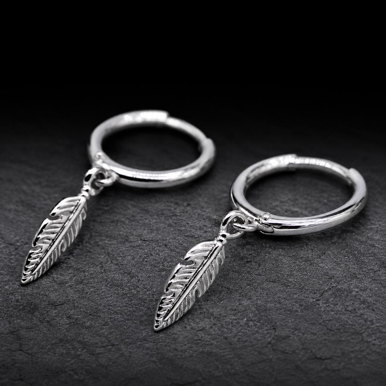 Western Feather Huggie Earrings, Stainless Steel Hoop Earrings, Lightweight Boho Jewelry, Country Style Gift for Her
