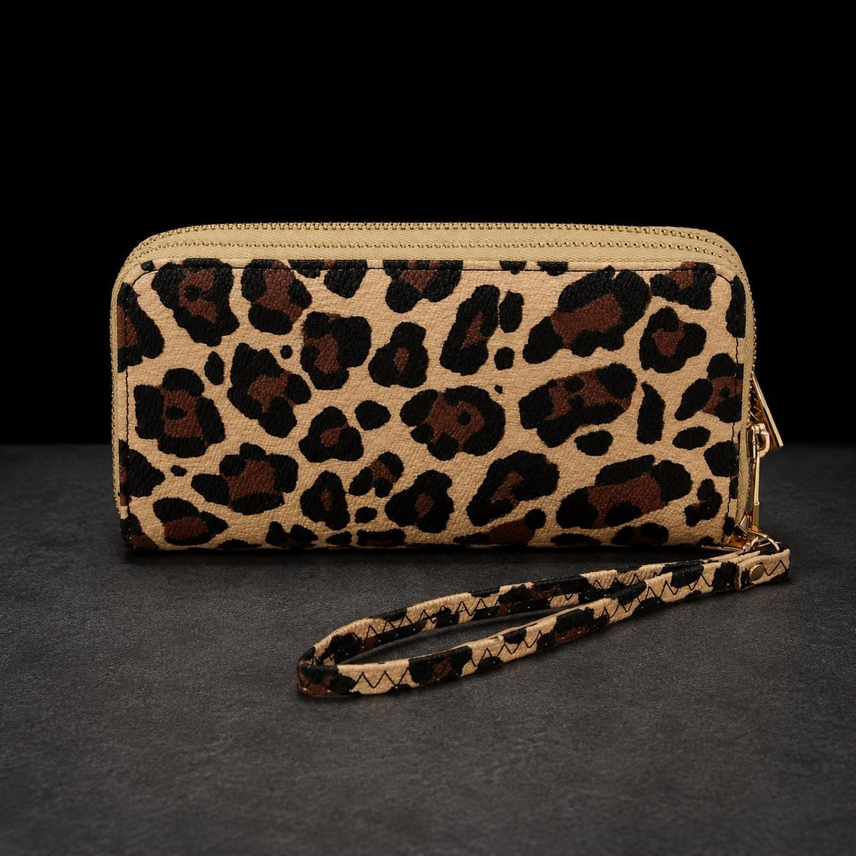 Western Boho Wristlet Wallet for Women, Leopard Serape Double Zip Wallet, Boutique Cowgirl Wristlet with Card Slots