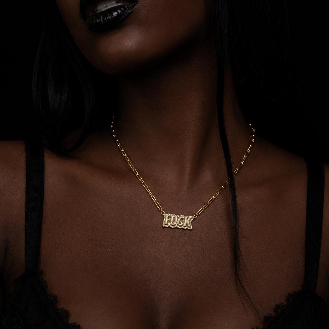 Fuck Necklace Gold Statement Jewelry, Paperclip Chain Necklace, Sassy Cuss Word Pendant, Funny Gift, Bold Everyday Jewelry