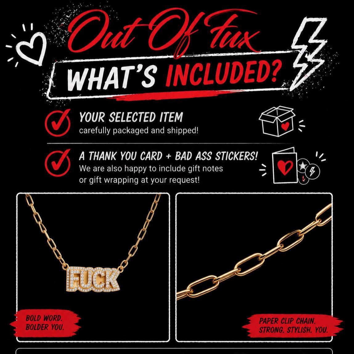 Fuck Necklace Gold Statement Jewelry, Paperclip Chain Necklace, Sassy Cuss Word Pendant, Funny Gift, Bold Everyday Jewelry