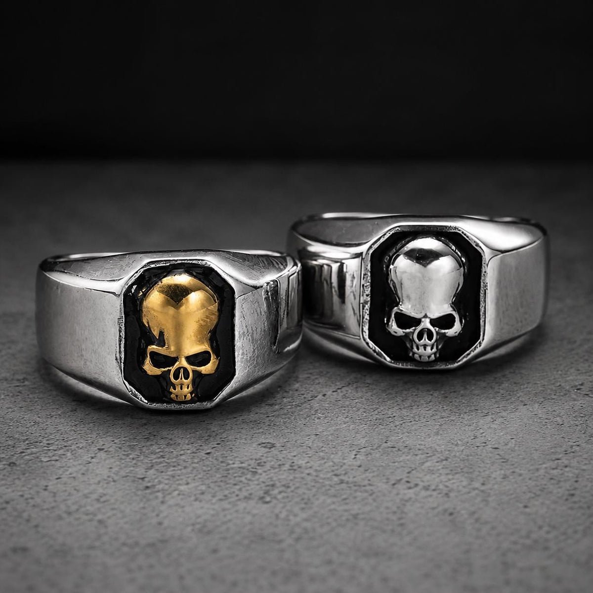 Stainless Steel Skull Ring, Men's Skull Signet Ring, 316L Biker Ring, Gothic Motorcycle Jewelry, Gold or Silver Band