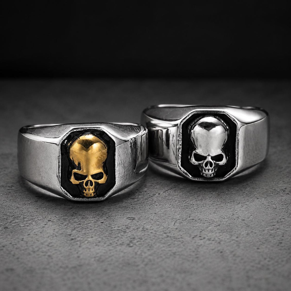 Stainless Steel Skull Ring, Men's Skull Signet Ring, 316L Biker Ring, Gothic Motorcycle Jewelry, Gold or Silver Band