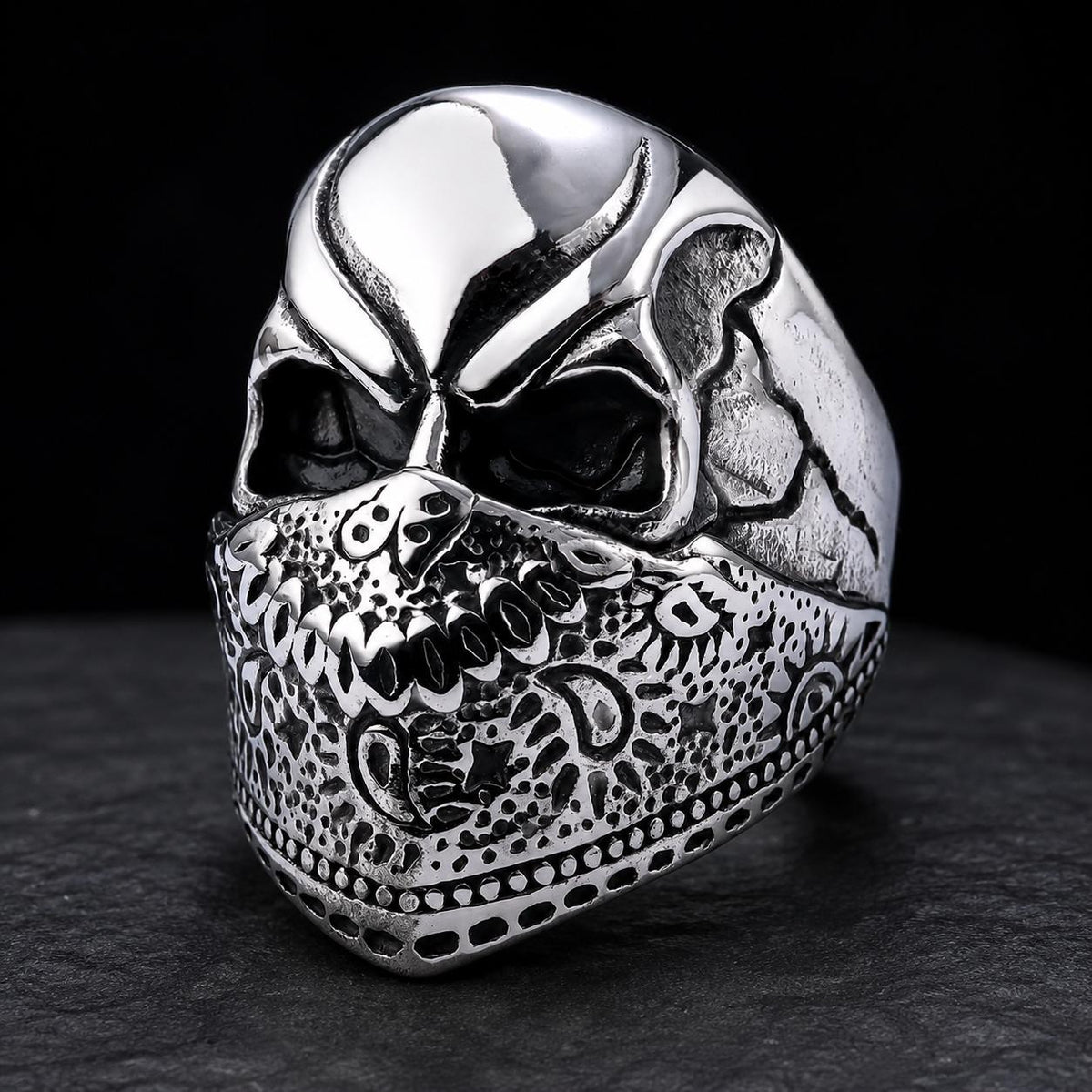 Stainless Steel Skull Ring, Biker Bandana Ring, Gothic Men's Statement Jewelry, Motorcycle Rider Gift, 316L Skull Ring