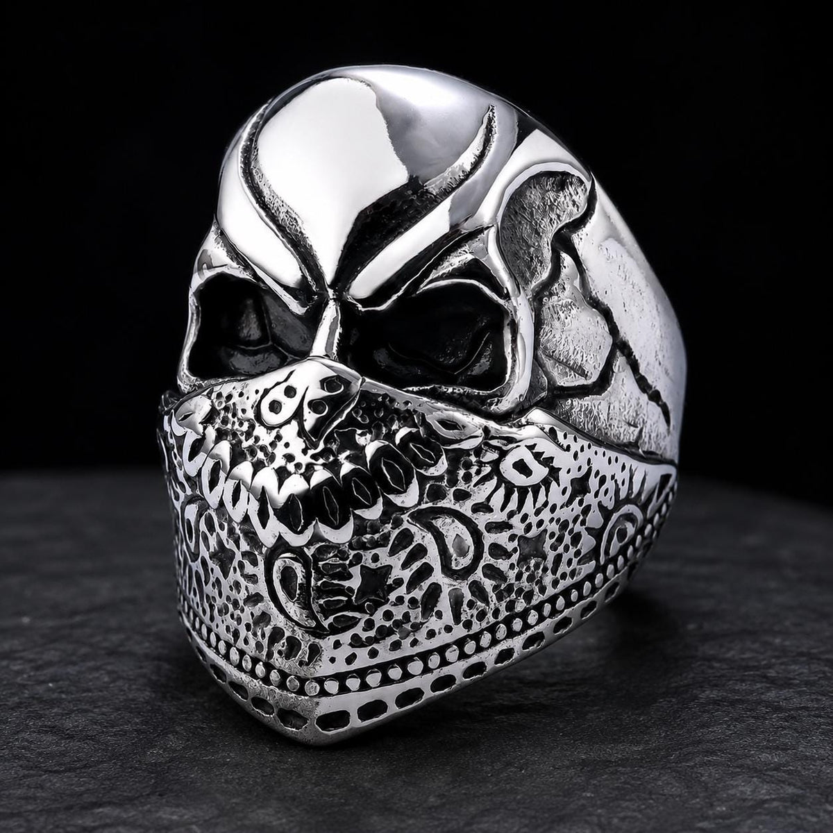 Stainless Steel Skull Ring, Biker Bandana Ring, Gothic Men's Statement Jewelry, Motorcycle Rider Gift, 316L Skull Ring