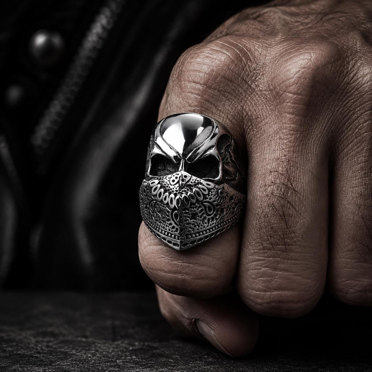 Stainless Steel Skull Ring, Biker Bandana Ring, Gothic Men's Statement Jewelry, Motorcycle Rider Gift, 316L Skull Ring