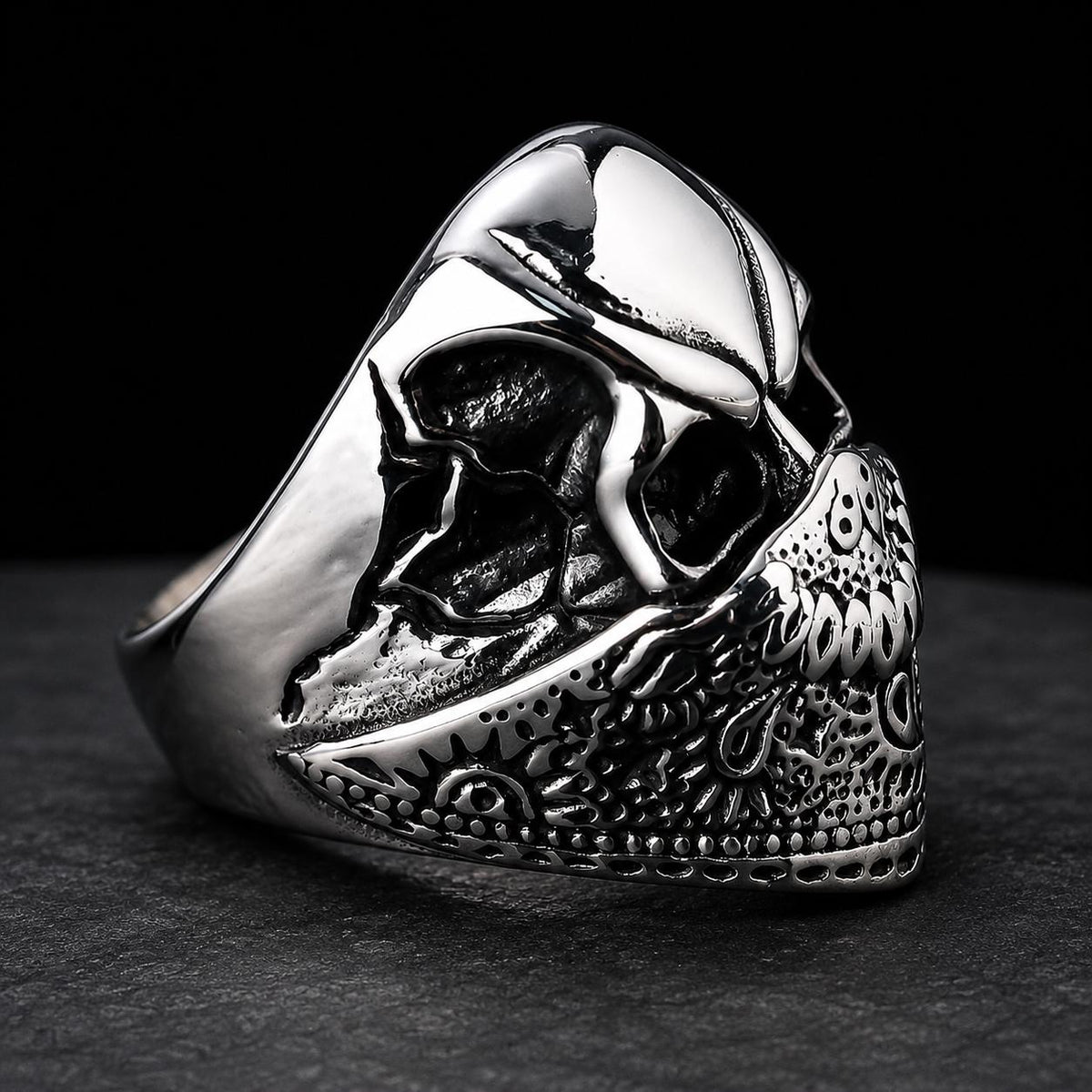 Stainless Steel Skull Ring, Biker Bandana Ring, Gothic Men's Statement Jewelry, Motorcycle Rider Gift, 316L Skull Ring