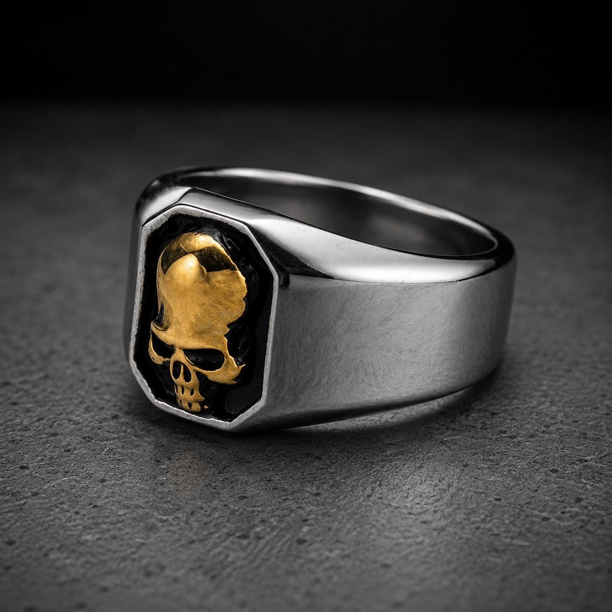 Stainless Steel Skull Ring, Men's Skull Signet Ring, 316L Biker Ring, Gothic Motorcycle Jewelry, Gold or Silver Band