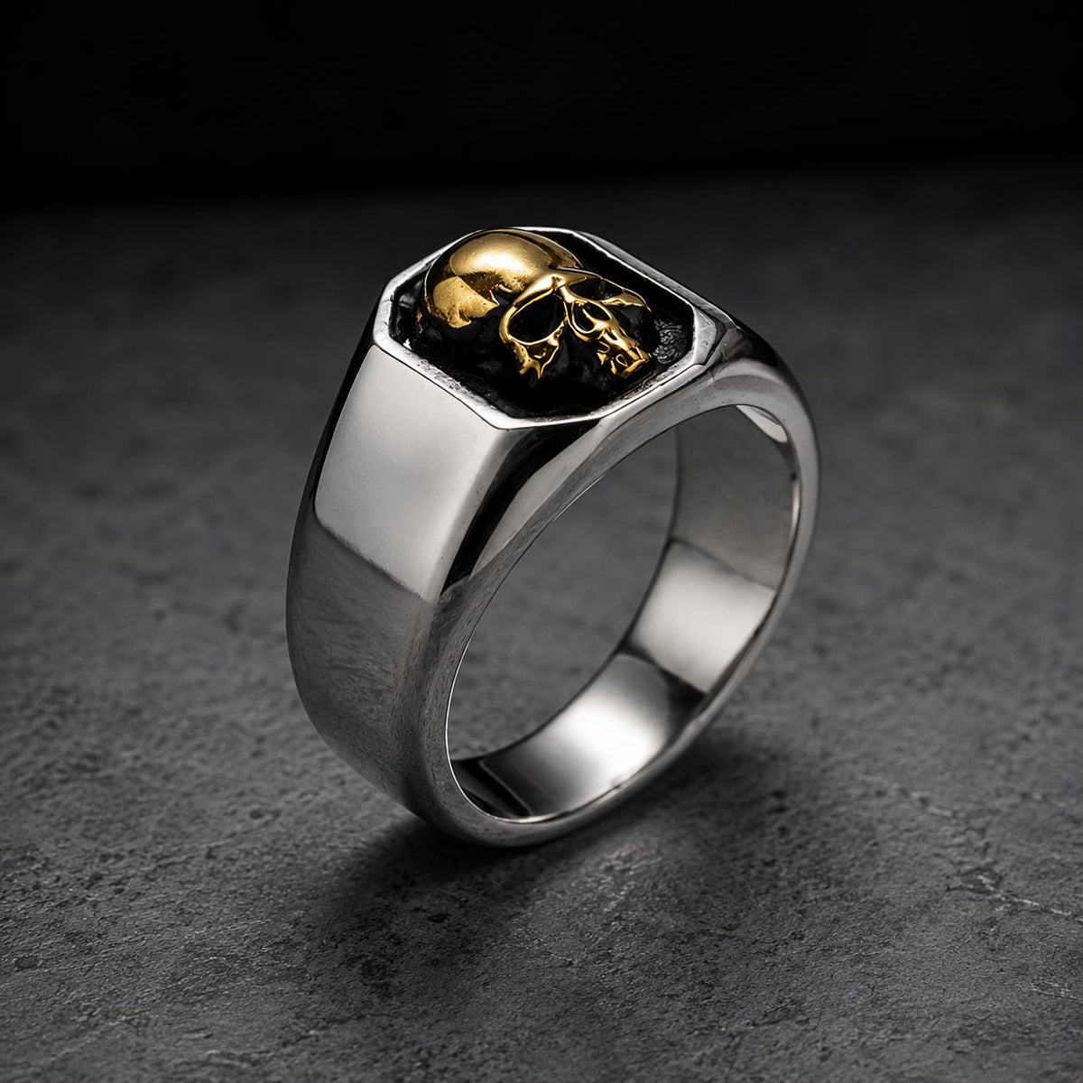 Stainless Steel Skull Ring, Men's Skull Signet Ring, 316L Biker Ring, Gothic Motorcycle Jewelry, Gold or Silver Band