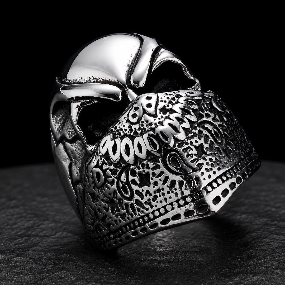 Stainless Steel Skull Ring, Biker Bandana Ring, Gothic Men's Statement Jewelry, Motorcycle Rider Gift, 316L Skull Ring