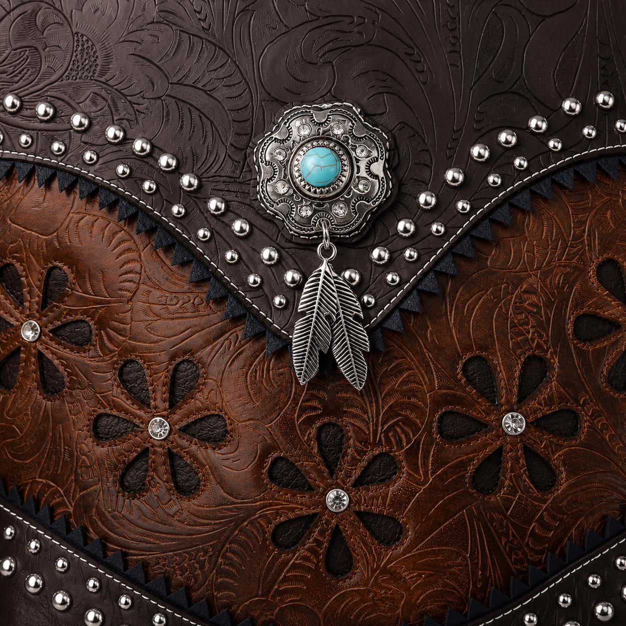 Western Floral Tooled Faux Leather Crossbody Turquoise Concho Handbag