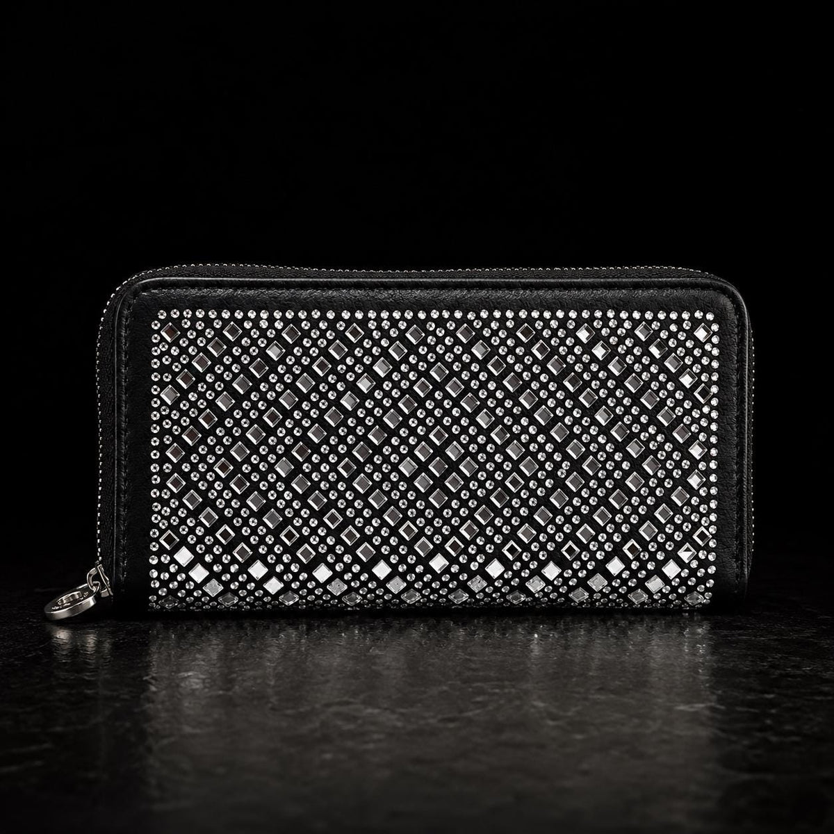 Black Rhinestone Wallet, Women's Zip Around Wallet, Sparkly Faux Leather Wallet, Bling Organizer, Glam Statement Accessory, Gift