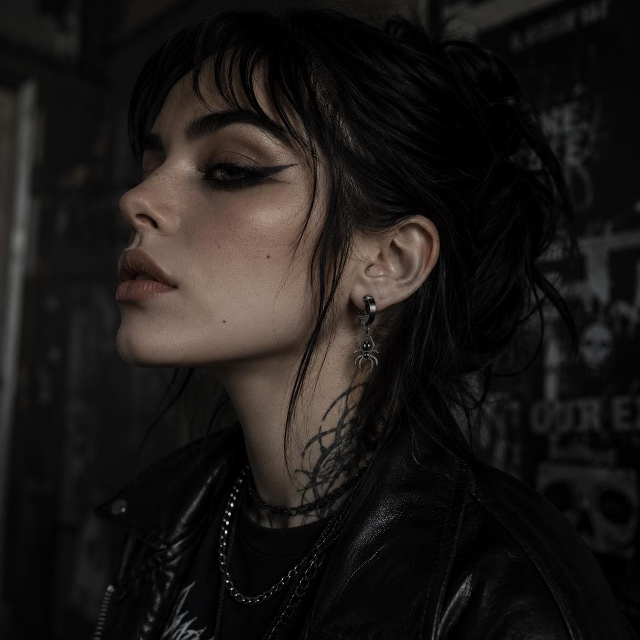 lack Spider Huggie Earrings, 316L Stainless Steel Hoops, Goth Earrings, Faux Gauge Look, Unisex Alternative Punk Jewelry